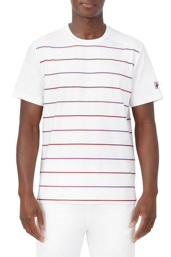 Fila Topy Panske Biele / Biele Pruhované - Heritage Stripe Crew Vypredaj - Slovakia 38497-OFQB